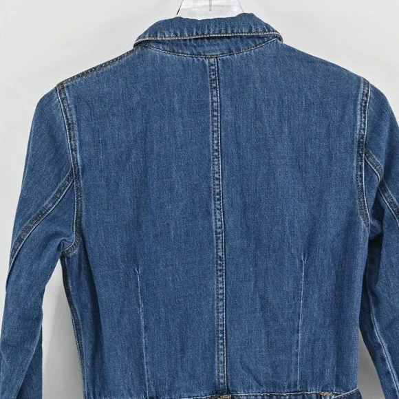 Free People Green River One-Piece Size 2 Denim Romper Boho Western Zip Up Belted - Picture 12 of 14